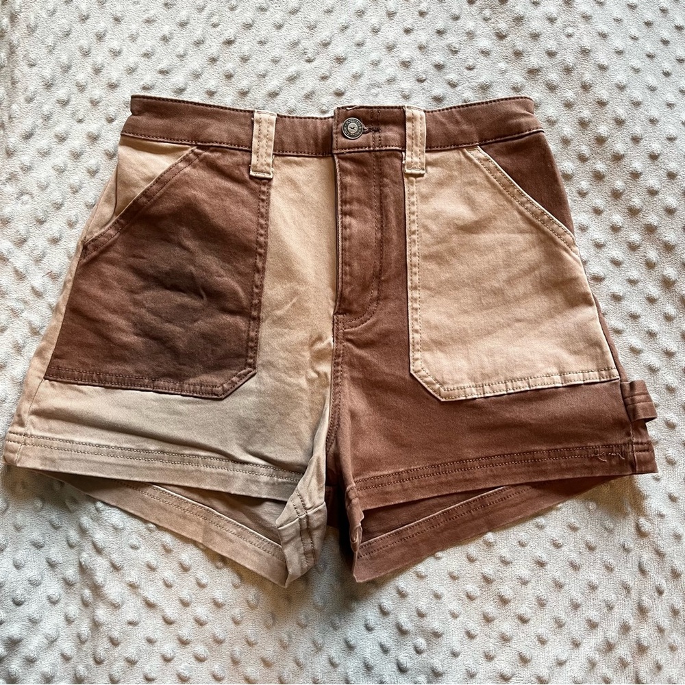 Two-Tone Brown Patchwork Women’s Shorts